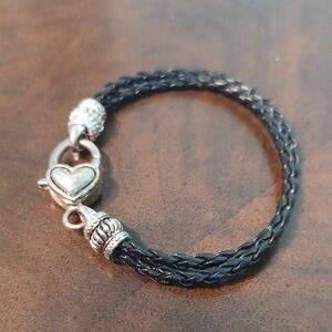 Black Braided Bracelet with Silver Heart Charm